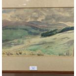 A.K. Hilken, Highland landscape, pen and ink and watercolour, signed bottom right and dated 1947,