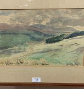 A.K. Hilken, Highland landscape, pen and ink and watercolour, signed bottom right and dated 1947,