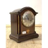An Edwardian inlaid mahogany cased bracket clock, silvered dial with Roman chapter ring, eight day