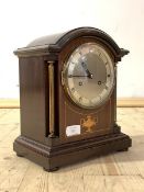 An Edwardian inlaid mahogany cased bracket clock, silvered dial with Roman chapter ring, eight day