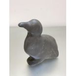 British Columbia Inuit carving depicting a gull carved from green mottled soap stone inscribed