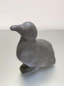 British Columbia Inuit carving depicting a gull carved from green mottled soap stone inscribed