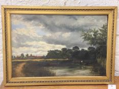 Sam Bough, English canal scene, oil, (30cm x 45cm)