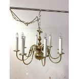 An eight branch gilt brass Dutch style chandelier, H46cm