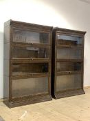 A Pair of early 20th century Globe Wernicke style four height stacking bookcases with tops, up and