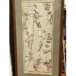 An 18thc road map, the road continued from Aberdeen by old Meldrum to Banff, published 1776 with
