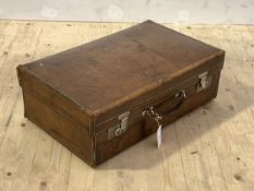 A vintage leather suitcase with carry handle, H42cm, W61cm, D20cm