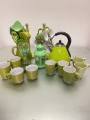 A collection of green kitchenalia including an electric kettle, a collection of Maxwell Williams