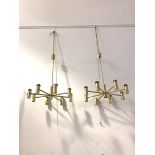A Pair of gilt brass eight branch electroliers, H131cm