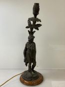 A Grand Tour style cast metal sculptural table lamp in the form of a classical youth on circular