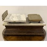 W&T Avery, a set of vintage grocers scales, with brass and marble counters on a marble and moulded