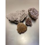 A group of four various specimen crystals including rock crystal, pyrite's etc (largest h 7cm x 26cm