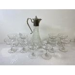 A set of ten sorbet glasses and claret jug (h 30cm)
