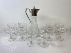 A set of ten sorbet glasses and claret jug (h 30cm)