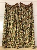 A Large pair of lined and interlined country house curtains, the pale gold field with foliate