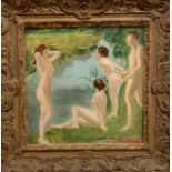 Harris, Bathers, oil on panel, signed bottom right and dated 1944, in composition rococo style