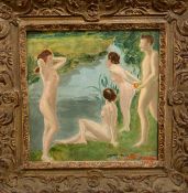 Harris, Bathers, oil on panel, signed bottom right and dated 1944, in composition rococo style