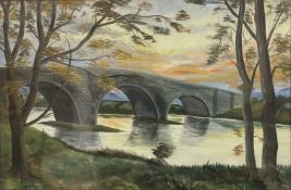 Scottish School, unknown artist, study of a bridge, oil on canvas, unsigned, in gilt glazed