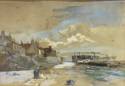 19th Scottish School, shore at Musselburgh with figure, watercolour, unsigned, (22cm x 33cm