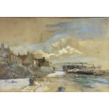 19th Scottish School, shore at Musselburgh with figure, watercolour, unsigned, (22cm x 33cm