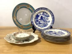 A Set of six Edwardian blue and white Pagoda pattern side plates, stamped G&Co (?) under, dated 1901