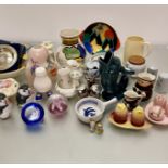 A large collection of miscellaneous ceramics including novelty condiment sets, a thistle Epns