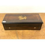 A Rosewood, marquetry, boxwood strung and ebonised Swiss cylinder music box, late 19th century,