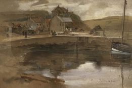 Anna Dixon RSW (Scottish 1873-1959) East coast harbour scene, watercolour, signed bottom right,