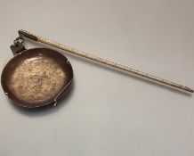 A 19thc Chinese bone mounted brass balance set of scales with single brass weight, the pan with