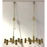 A Pair of gilt brass six branch electroliers, H310cm