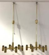 A Pair of gilt brass six branch electroliers, H310cm