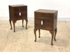 A Pair of early 20th century mahogany bedside chests, each fitted with three drawers, raised on