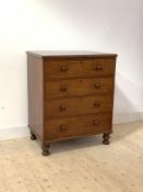 A Victorian mahogany chest, fitted with four drawers, raised on turned supports H103cm, W85cm,