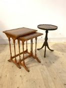 A Georgian style mahogany pedestal table on triple splay supports (H57cm) together with a nest of