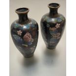 A pair of miniature Chinese cloisonne baluster octagonal vases decorated with butterfly design, (h