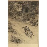 After Robert Morley, terrier chasing a rabbit, print, facsimile signature in pencil, in gilt