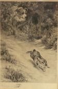 After Robert Morley, terrier chasing a rabbit, print, facsimile signature in pencil, in gilt