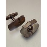 A pair of plain shaped Danish white metal sleeve links, signed Jensen, (L 2.5cm x 1.5cm) weigh 8.6