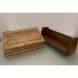 A pine slope front writing desk with carved flower and leaf interior design, (18cm x 52cm x 34cm)