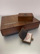 An Edwardian pitch pine rectangular hinged box with panel with name Gillian M George, (h 9cm x