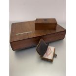 An Edwardian pitch pine rectangular hinged box with panel with name Gillian M George, (h 9cm x