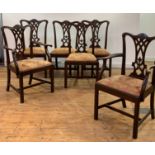 A Set of six (4+2) 19th century mahogany dining chairs in the Chippendale taste, the undulating