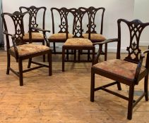 A Set of six (4+2) 19th century mahogany dining chairs in the Chippendale taste, the undulating