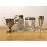 Two hallmarked sterling silver presentation trophies, together with two silver mounted toilet