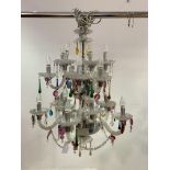A Large Venetian style poly-chromatic glass multi arm chandelier, with ceiling rose, chain, glass