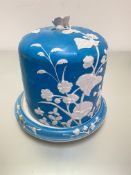 A Victorian china cheese bell, unusually decorated in Minton style with turquoise blue glaze and