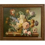 Agricola, in the Dutch still life style with tulips, chrysanthemum's and butterflies, oil on canvas,