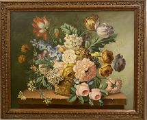 Agricola, in the Dutch still life style with tulips, chrysanthemum's and butterflies, oil on canvas,