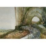 Neill Lamont, Abbey, watercolour, signed bottom right, ex Edinburgh Gallery, label verso, (22cm x
