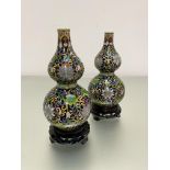 A pair of modern Chinese Jingfa gourd shaped cloisonne vases decorated with chrysanthemum design,